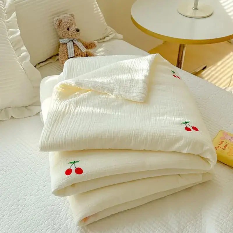 Off-white cherry embroidered double layer yarn summer quilt bedroom