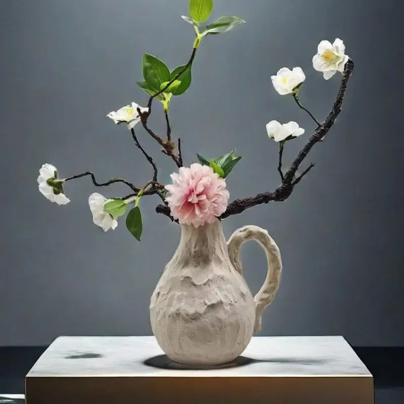 Off-white handmade irregular grain ceramic pitcher vase living room