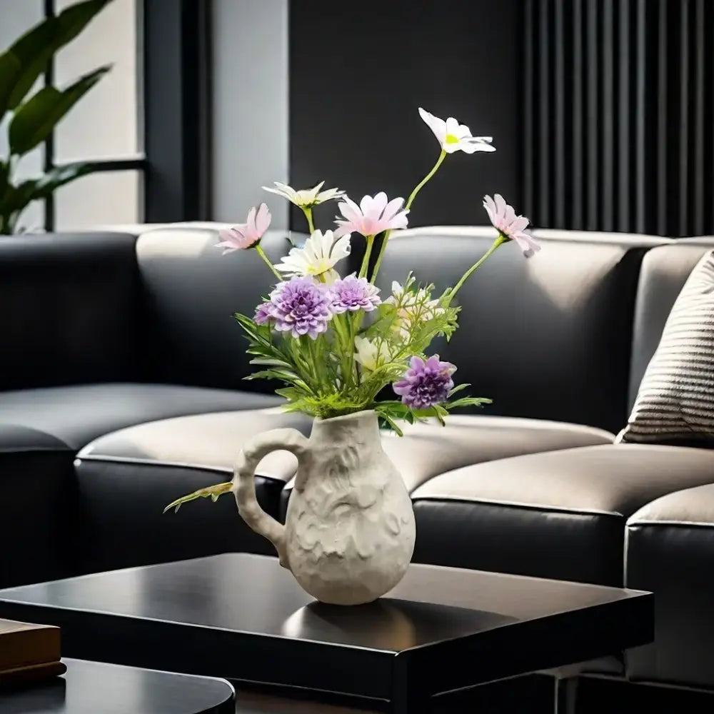 Off-white handmade irregular grain ceramic pitcher vase living room