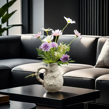Off-white handmade irregular grain ceramic pitcher vase living room