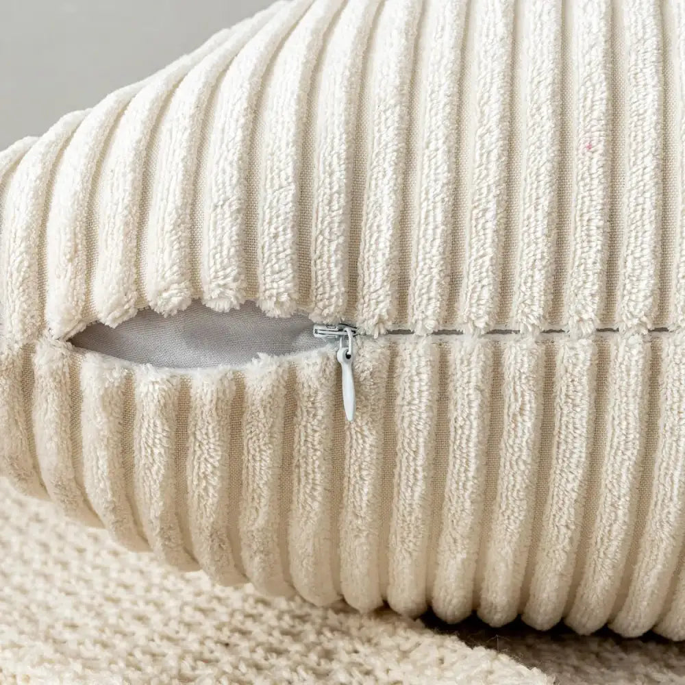 Off white ribbed corduroy striped throw pillow covers living room