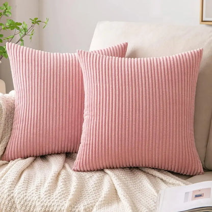 Off white ribbed corduroy striped throw pillow covers living room
