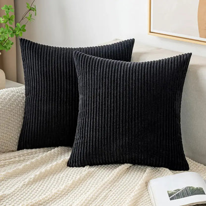 Off white ribbed corduroy striped throw pillow covers living room