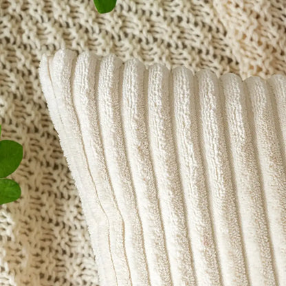 Off white ribbed corduroy striped throw pillow covers living room