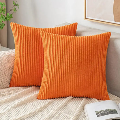 Off white ribbed corduroy striped throw pillow covers living room