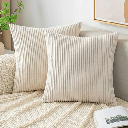 Off white ribbed corduroy striped throw pillow covers living room