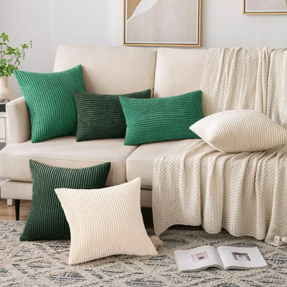 Off white ribbed corduroy striped throw pillow covers living room