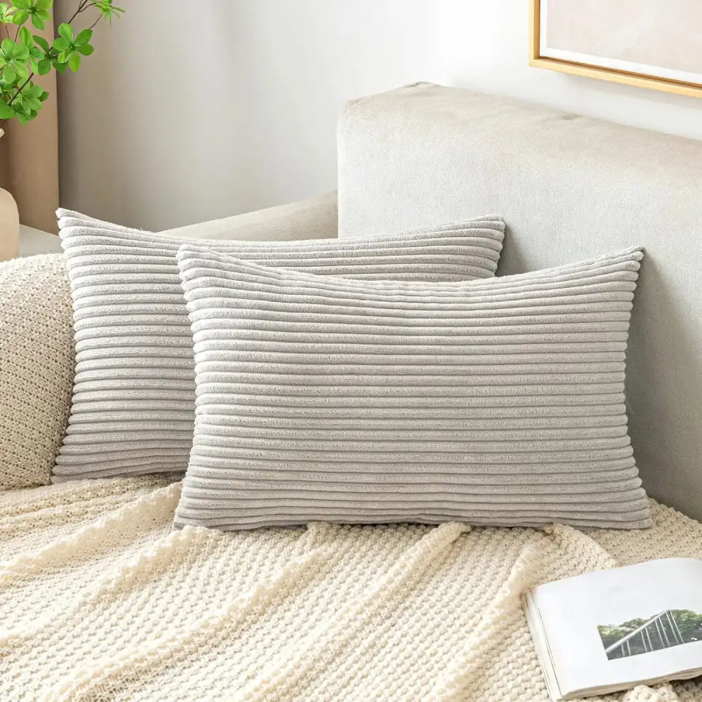 Off white ribbed corduroy striped throw pillow covers living room