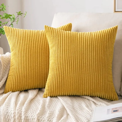 Off white ribbed corduroy striped throw pillow covers living room