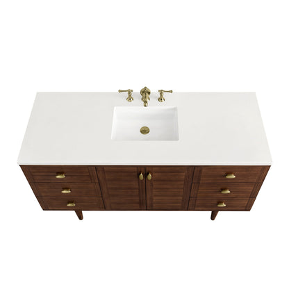 James Martin Amberly 60" Dual Mount Single Bathroom Vanity, Mid-Century Walnut
