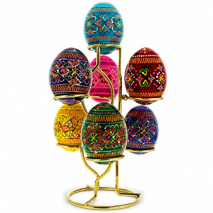 Gold Tone Metal Display Stand - Holds 7 Eggs Spheres 7.5 Inches Tall