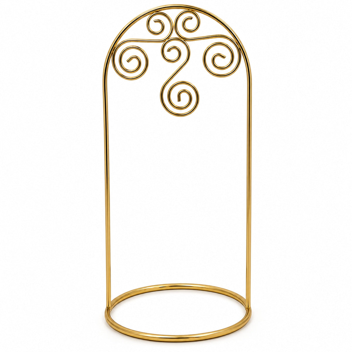 Arched Swirls Gold Tone Metal Ornament Stand Holder Display 7.75 Inches