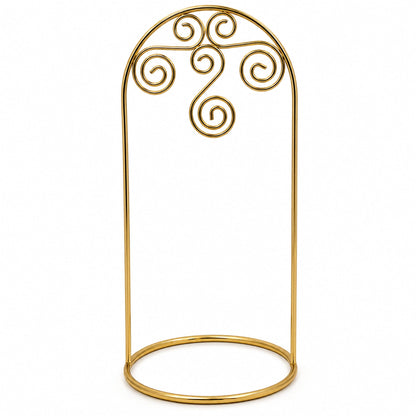 Arched Swirls Gold Tone Metal Ornament Stand Holder Display 7.75 Inches