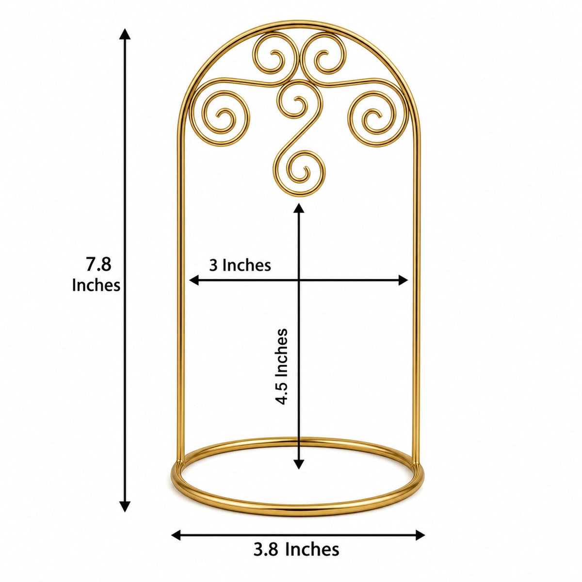 Arched Swirls Gold Tone Metal Ornament Stand Holder Display 7.75 Inches