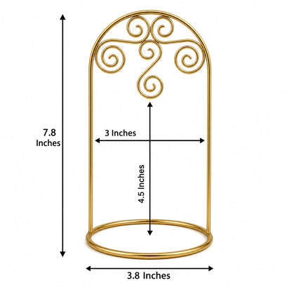 Arched Swirls Gold Tone Metal Ornament Stand Holder Display 7.75 Inches