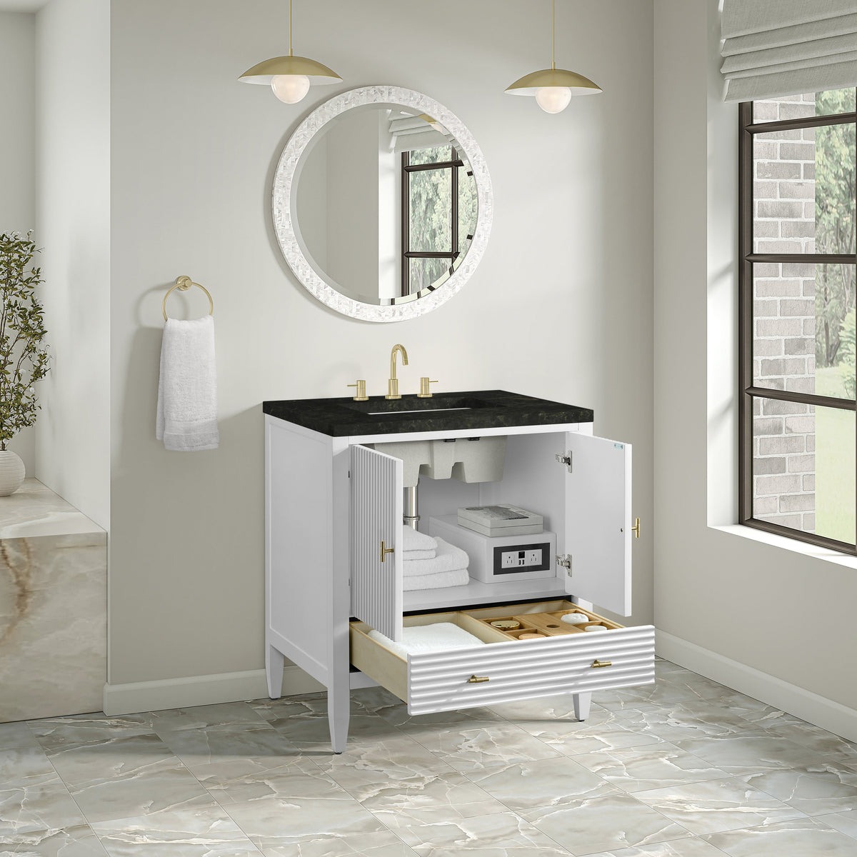 James Martin Myrrin 30" Single Bathroom Vanity, Bright White