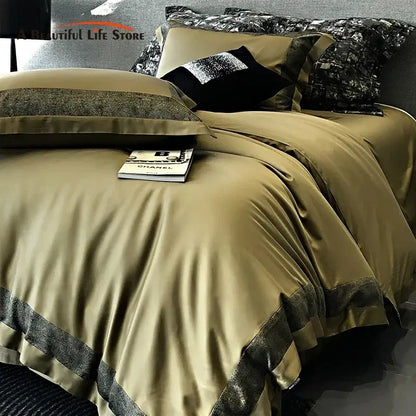 Olive and dark gray 1400tc egyptian cotton bedding set bedroom