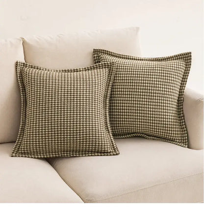 Olive & cream houndstooth jacquard pillow covers living room cushions