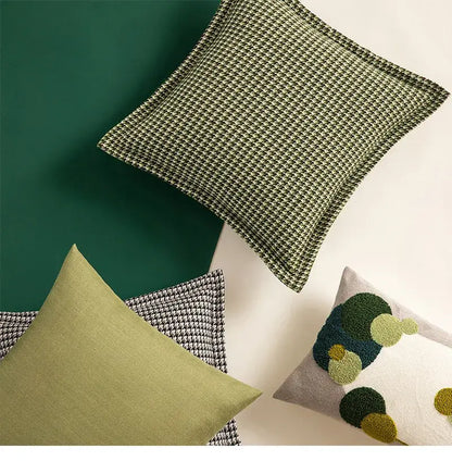 Olive & cream houndstooth jacquard pillow covers living room cushions