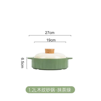 Olive green and white ceramic gas stove rice casserole pot kitchen