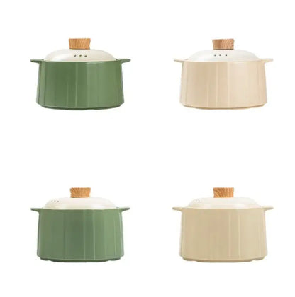 Olive green and white ceramic gas stove rice casserole pot kitchen