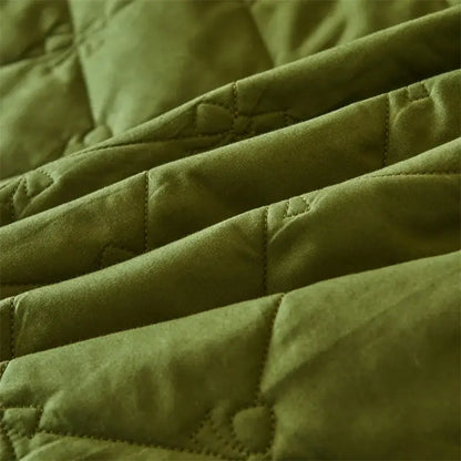 Olive green and white floral quilted bed skirt set bedroom lace trim