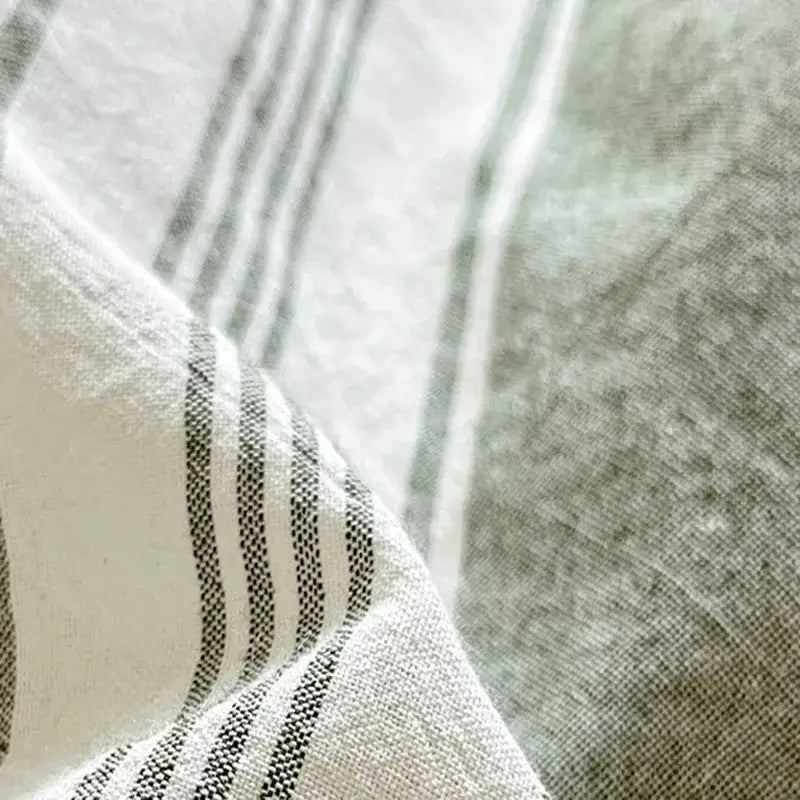 Olive green & cream cozy striped cotton bedding set bedroom quilt kit
