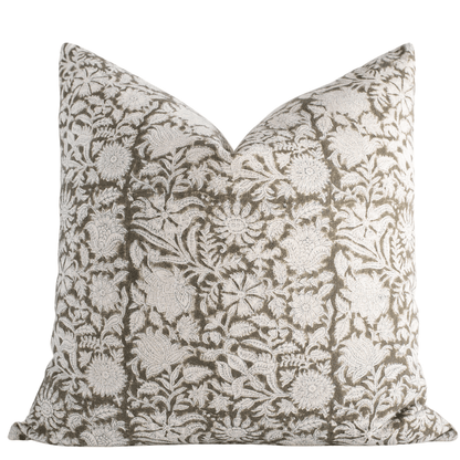 Jardim Floral Block Printed Pillow Cover | Olive