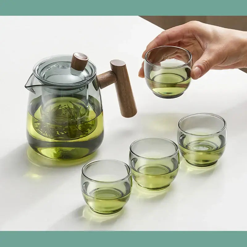 Olive green glass tea cup set for dining room kung fu tea