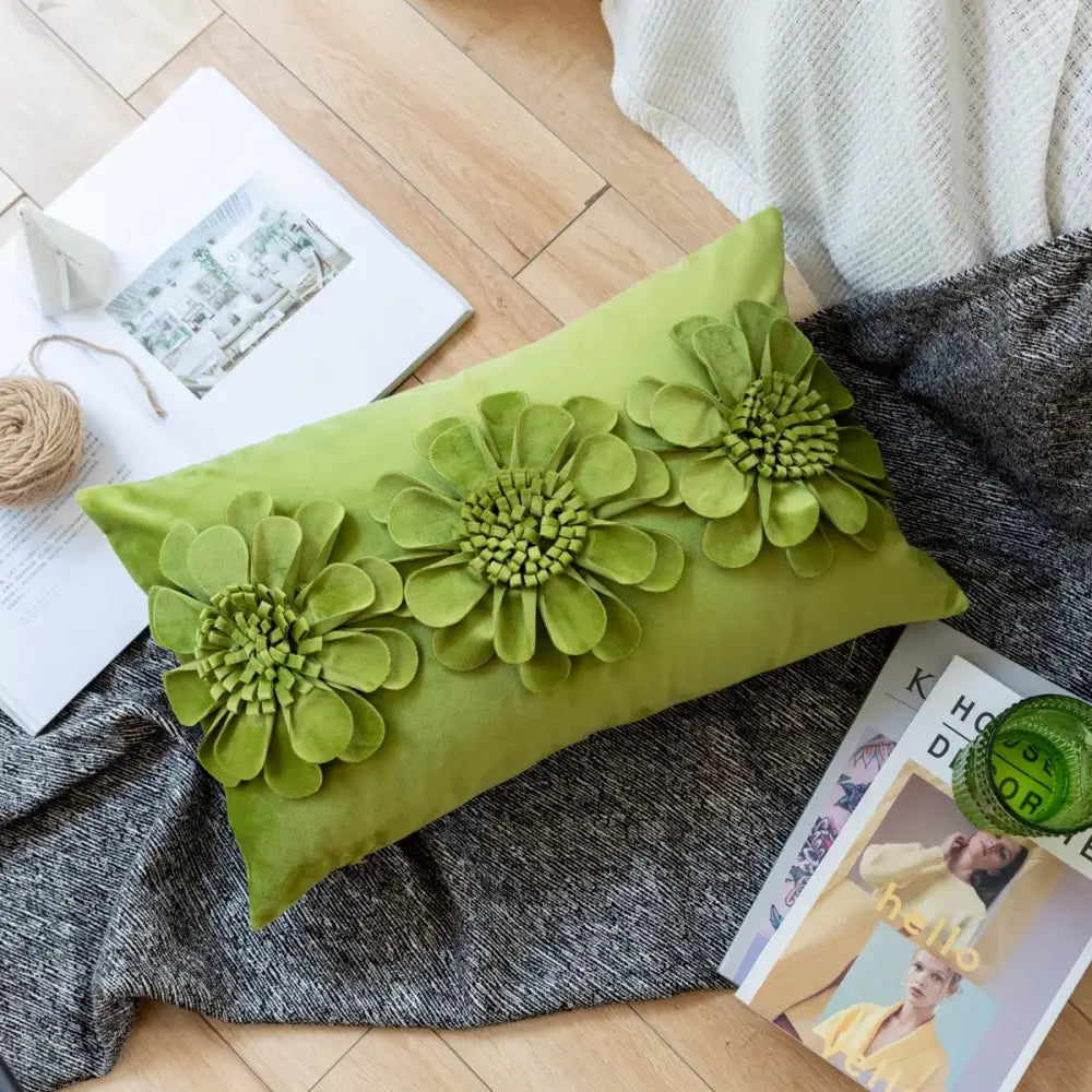 Olive green handmade flower cushion cover living room decor