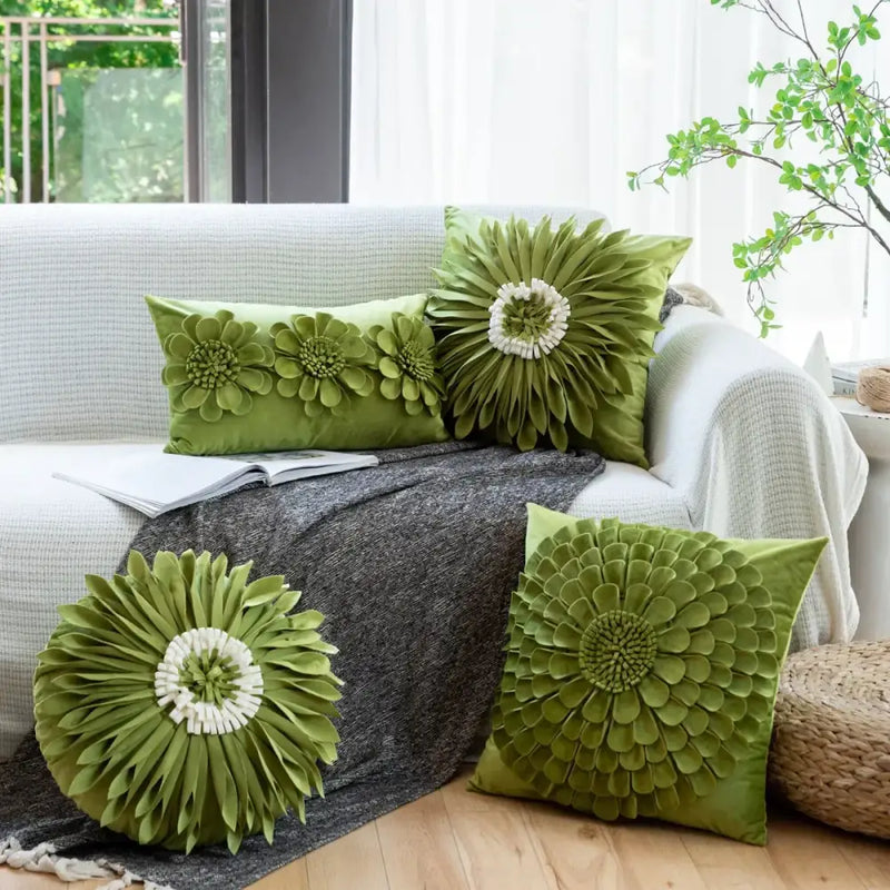 Olive green handmade flower cushion cover living room decor