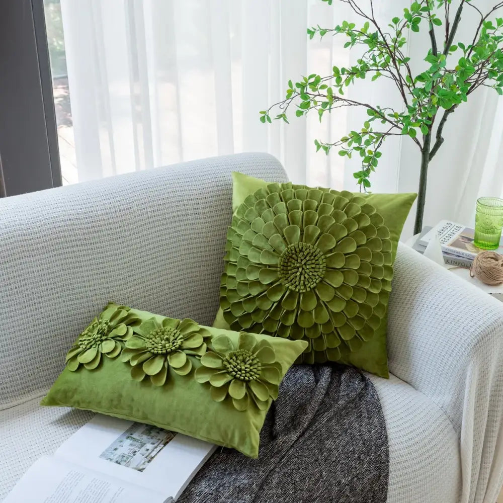 Olive green handmade flower cushion cover living room decor