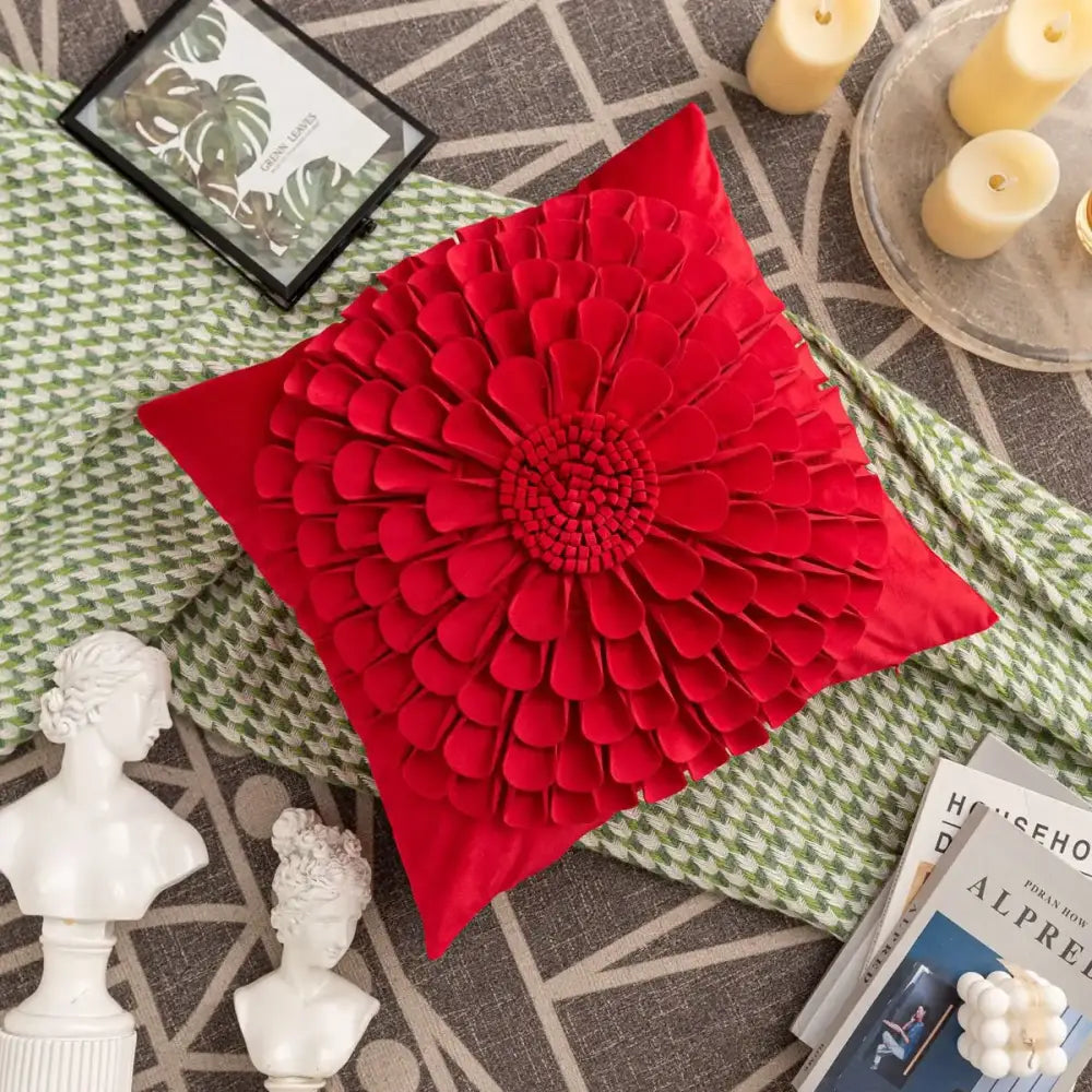 Olive green handmade flower cushion cover living room decor
