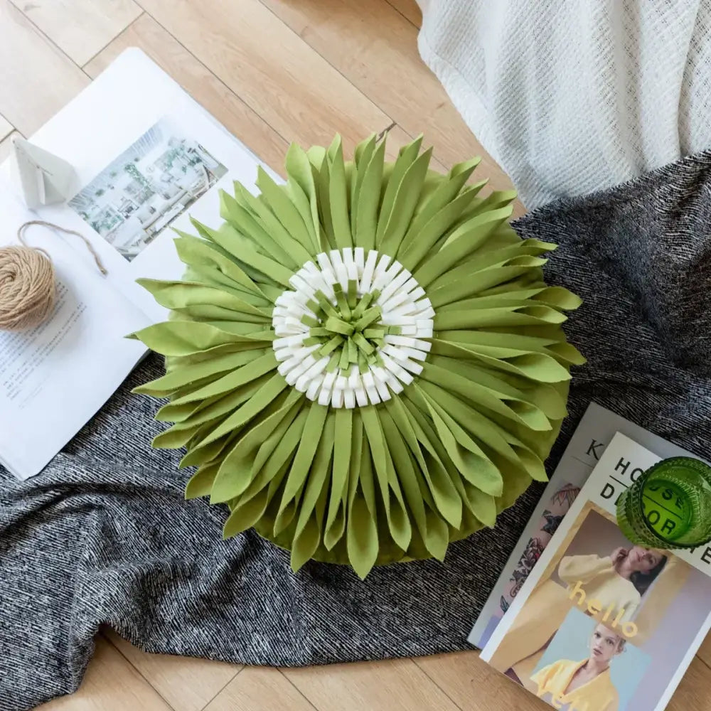 Olive green handmade flower cushion cover living room decor