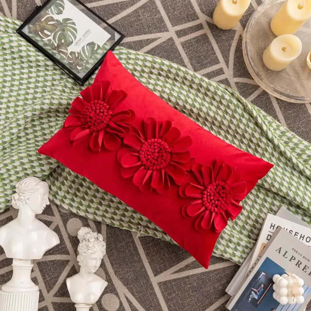 Olive green handmade flower cushion cover living room decor