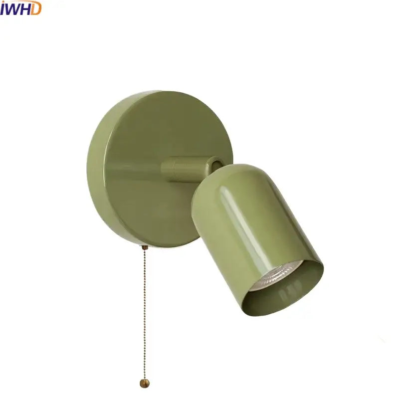 Olive green metal led wall sconce with pull chain for stairwell