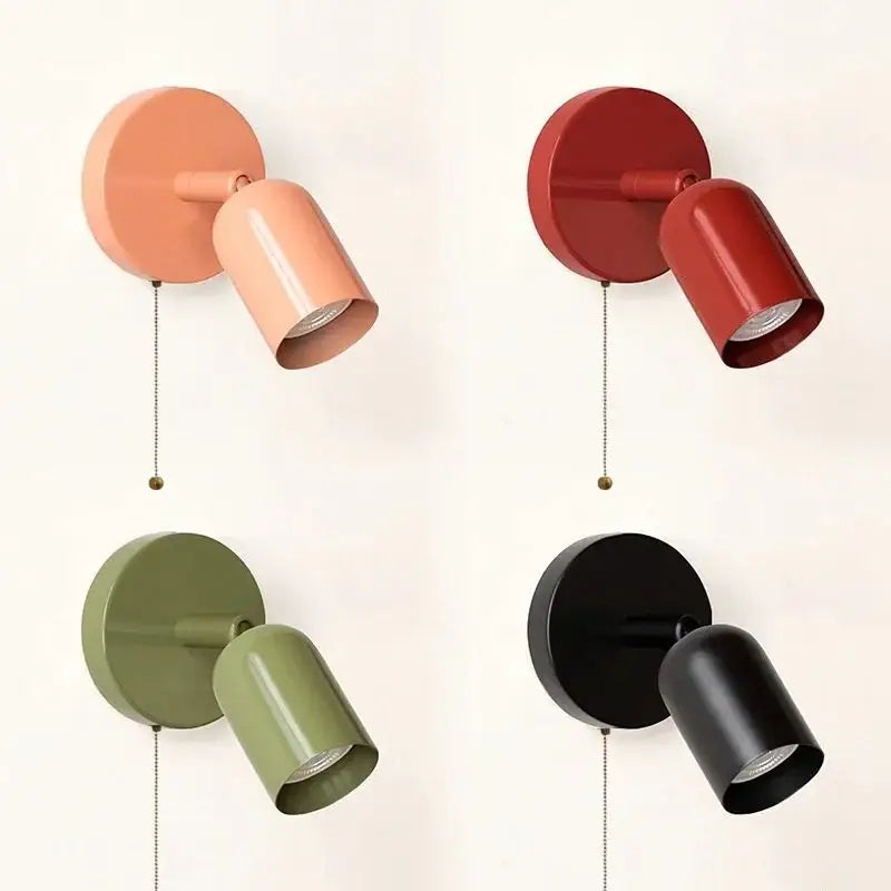 Olive green metal led wall sconce with pull chain for stairwell