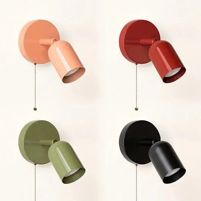 Olive green metal led wall sconce with pull chain for stairwell