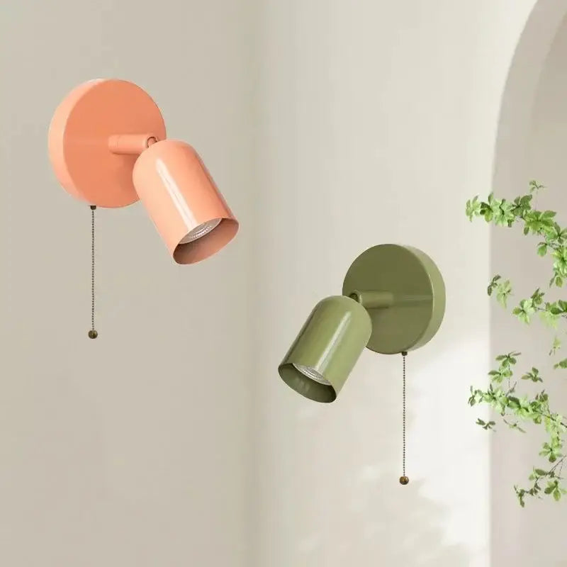 Olive green metal led wall sconce with pull chain for stairwell