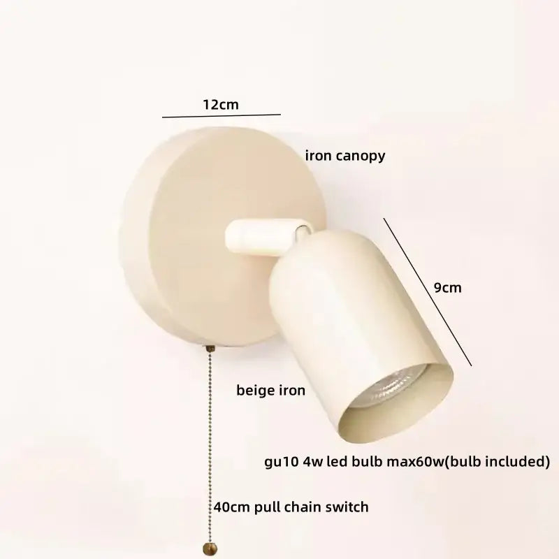 Olive green metal led wall sconce with pull chain for stairwell