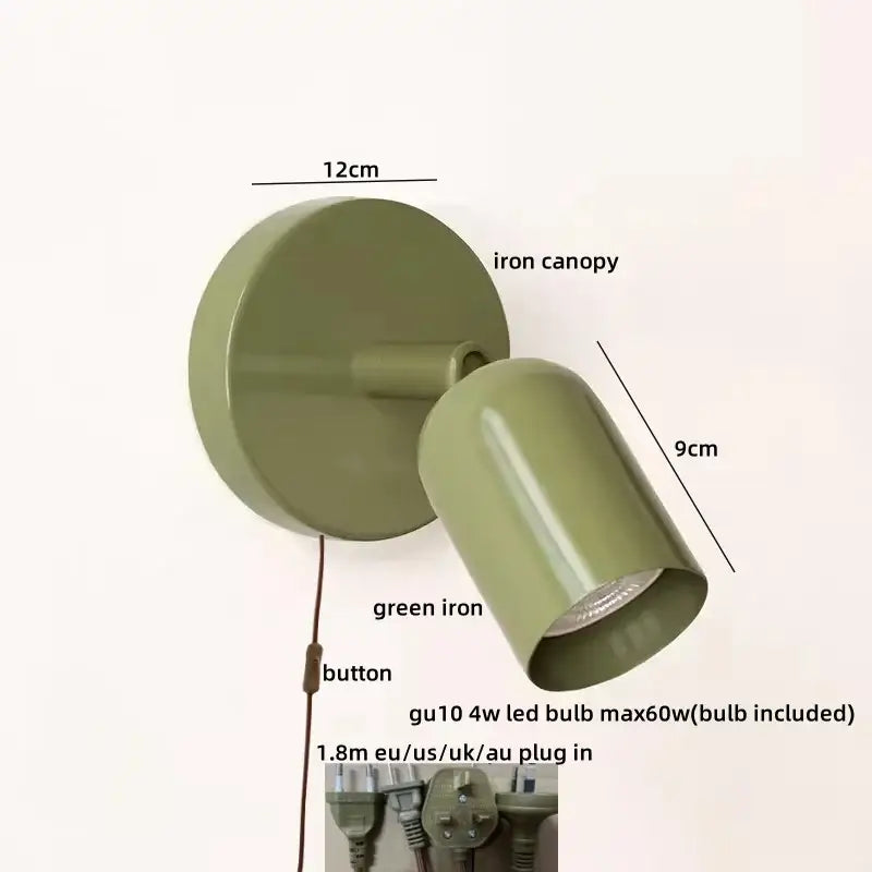 Olive green metal led wall sconce with pull chain for stairwell