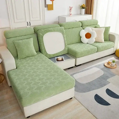 Olive green patterned jacquard sofa seat cover living room protector