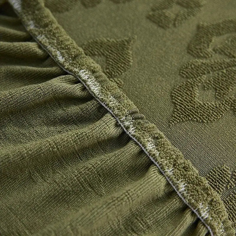 Olive green patterned jacquard sofa seat cover living room protector