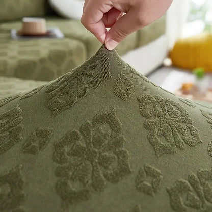 Olive green patterned jacquard sofa seat cover living room protector