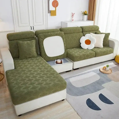 Olive green patterned jacquard sofa seat cover living room protector