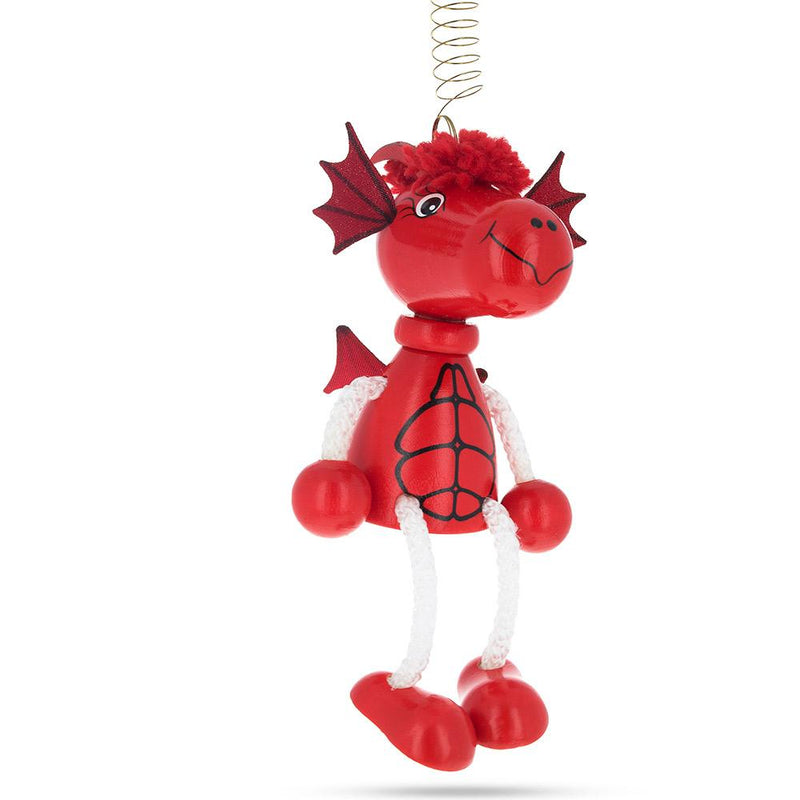 Red Dragon Wooden Doll on a Spring 5.7 Inches