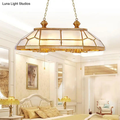 DecorBites™ Opal Blown Glass Colonial Island Light with Gold Finish - 8-Head Hanging Pendant for Living Room
