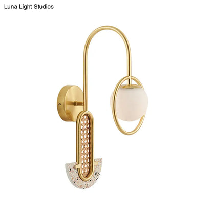 DecorBites™ Opal Glass Ball Wall Sconce - 1-Light Gold/Black Finish Wall Mount Lamp