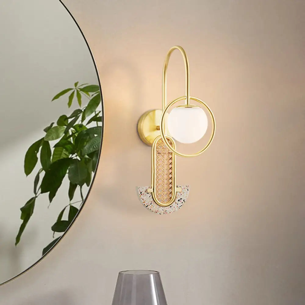 DecorBites™ Opal Glass Ball Wall Sconce - 1-Light Gold/Black Finish Wall Mount Lamp