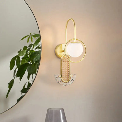 DecorBites™ Opal Glass Ball Wall Sconce - 1-Light Gold/Black Finish Wall Mount Lamp